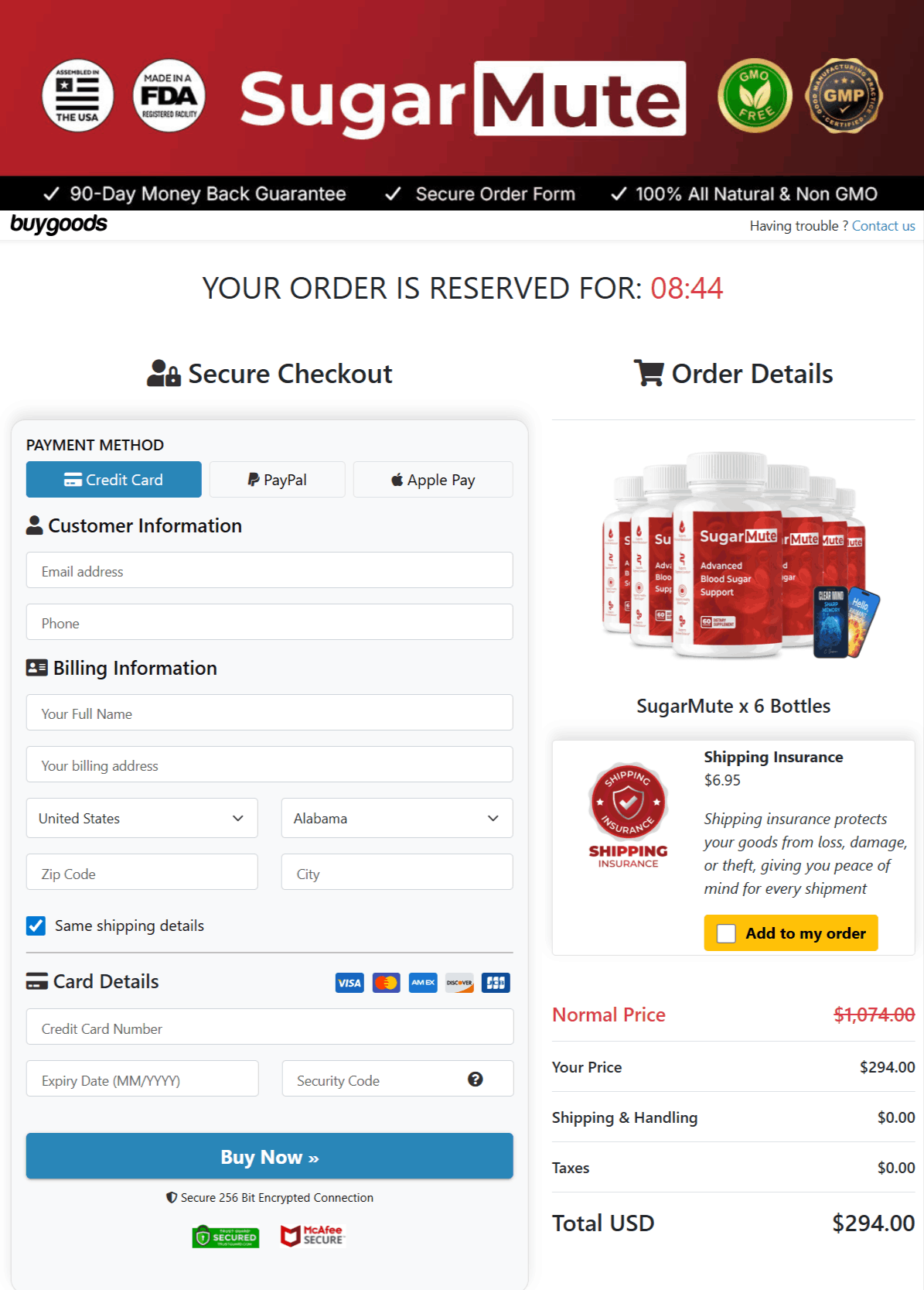 SugarMute Checkout page